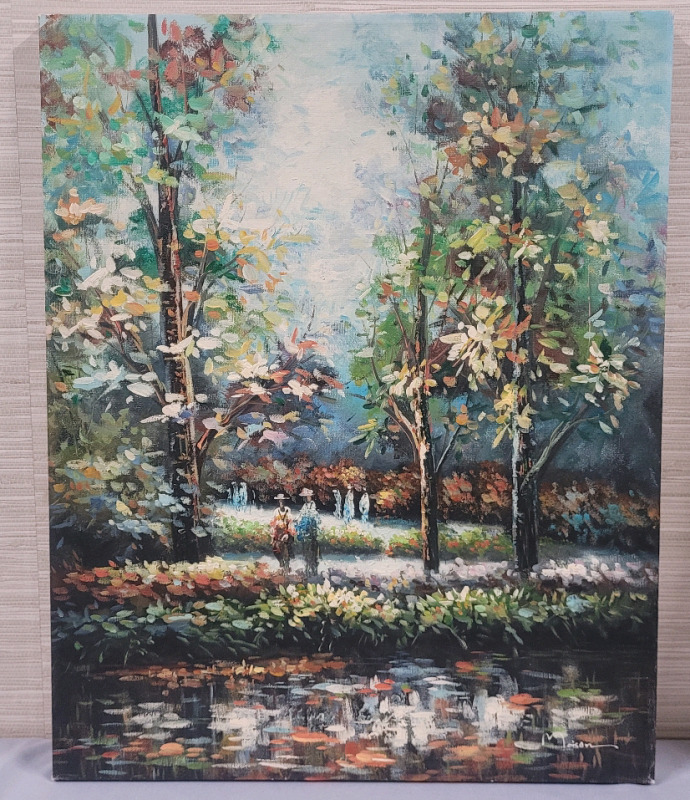 " Outdoor Scene " Oil on Canvas , Signed by Artist . Measures 16"&times;20"
