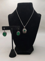 Vintage Sterling Silver & Malachite. Earrings & and a Poison Box/Locket are both Exquisitely Detailed & Have The Beautiful Green Glow of Malachite