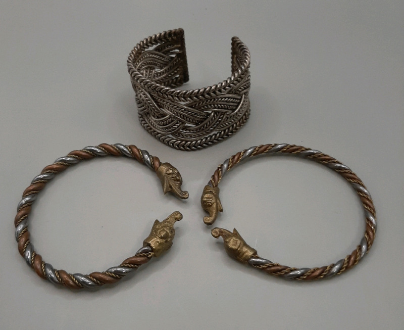 Vintage Viking Costume Cuff & 2 Mixed Bracelets with Elephant Heads