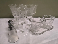 Vintage Corn Flower Glassware - Salt & Pepper Shakers, Glasses and Creamer & Sugar