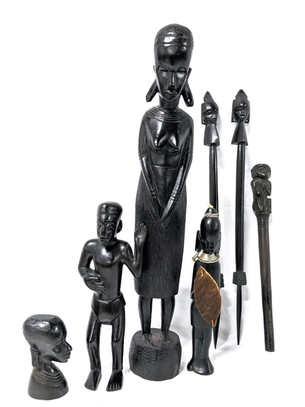 Vintage Carved African Wooden Figures, Decorative Arrows, Monkey Stick+ 3.5" - 17" Tall