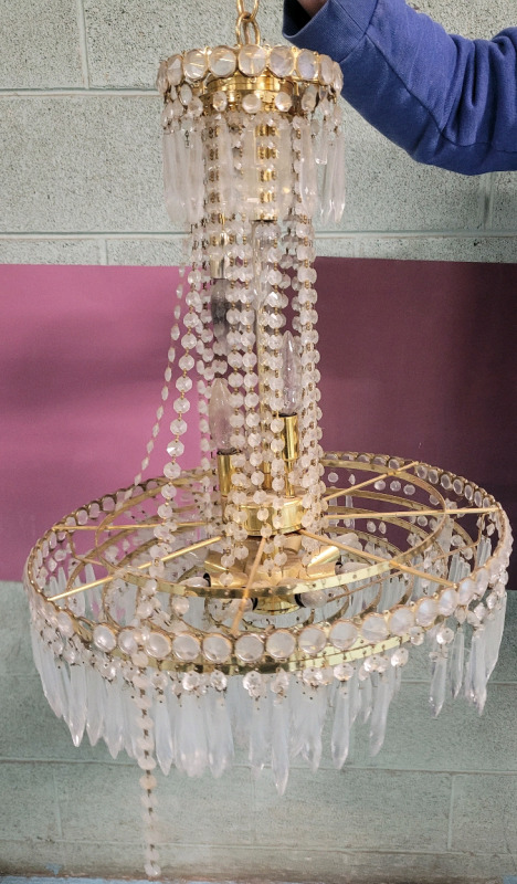 Vintage Entry Room Chandelier with Crystals . Measures 20" diameter & 30" tall