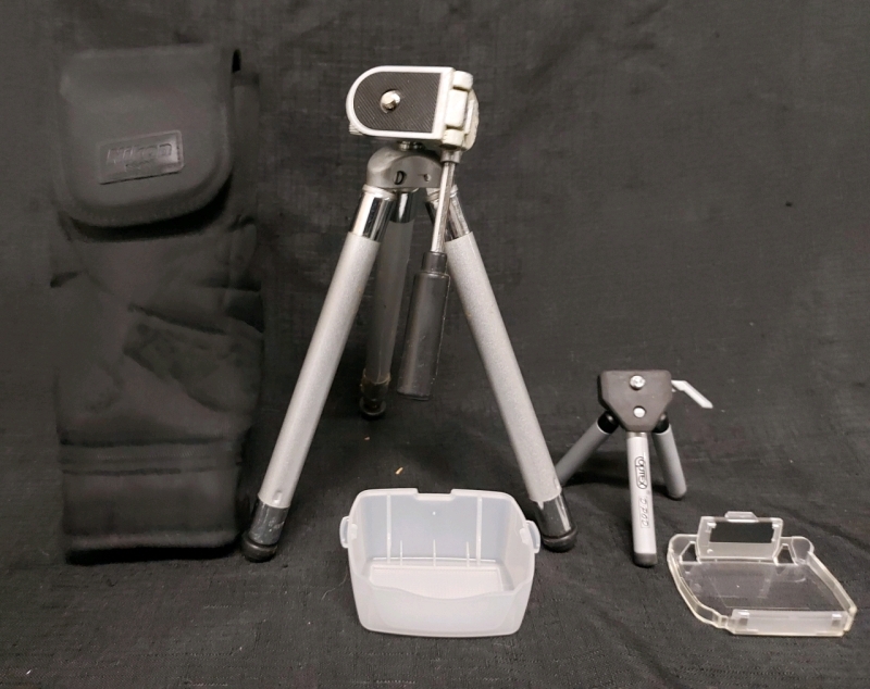 2 Camera Tripods And Nikon Case