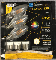 New Conglom Luminus LED Chandelier Filament Dimmable Bulbs 3 Pack