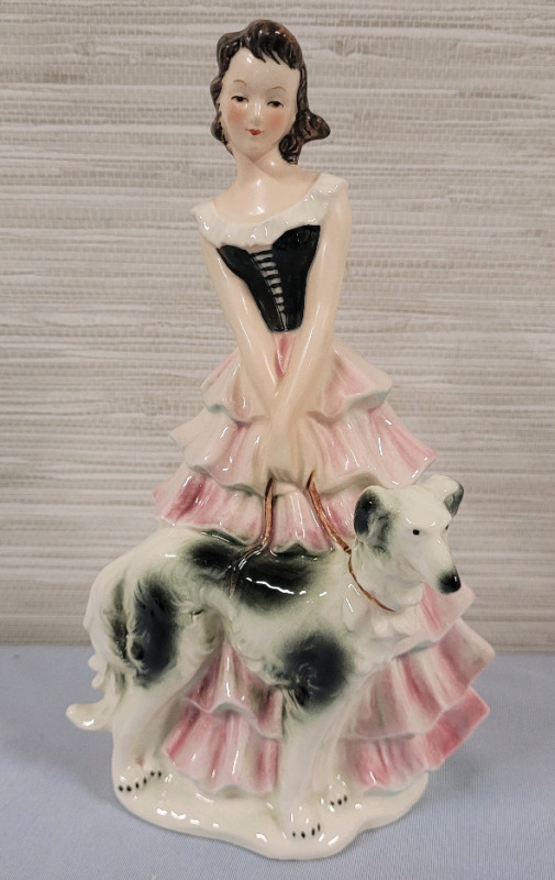 Vintage 1959 Goebel Lady with Borzoi Wolf Hound Dog Figure . Measures 8 1/4" tall . #FF275