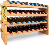 New SereneLife Bamboo Stackable Wine Rack, 4-Tier 36 Bottle Capacity - 33.5" x 10" x 21"