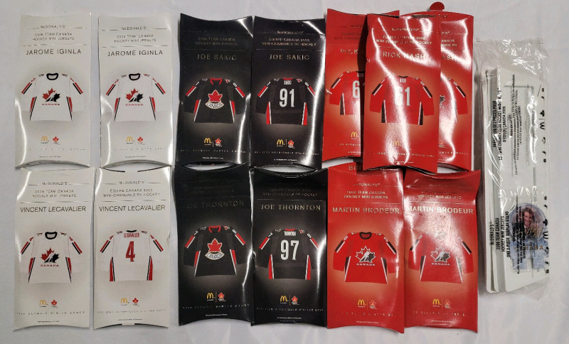 2006 McDonald's Team Canada Hockey Mini Jerseys with Stand . Two (2) Complete Sets