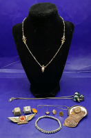 A Selection of Gold Tone & Silver Tone Jewelry Some Pins- One HandMade & Signed, Earrings Etc