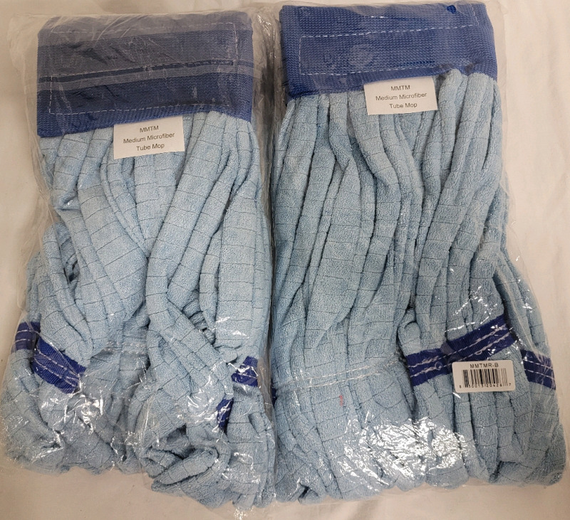 New - Medium Microfibre Tube Mop Heads . Two (2) Mop Heads , Blue