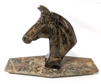 Neat Metal Horse Head Figure on Marble Base 12" x 5" x 8.75" Tall