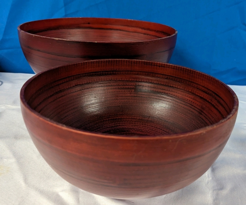 2 Large Japenese Style Wooden Bowls. Largest measures 12.5" across.