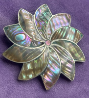 Vintage Sterling Abalone Sunburst Flower Brooch inlayed Abalone.