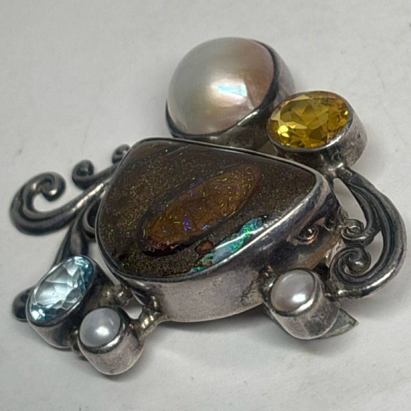 Australian Boulder Opal Topaz Mabe Pearl Sterling Pendant