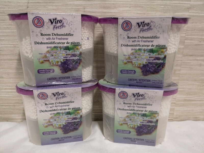 4 New Viro Fresh Room Dehumidifier with Air Freshener - 300g Lavender & Chamomile