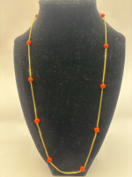 14K Yellow Gold Box Chain Coral Beads 22 Inch