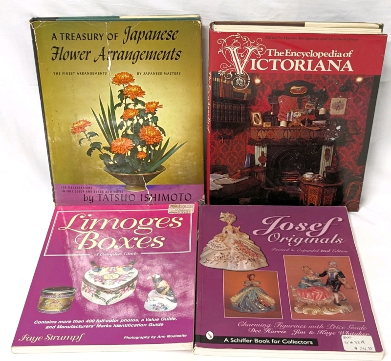 Books on Japanese Flower Arrangements & 3 Collector's Guides: Victoriana, Limoges Boxes & Josef Originals