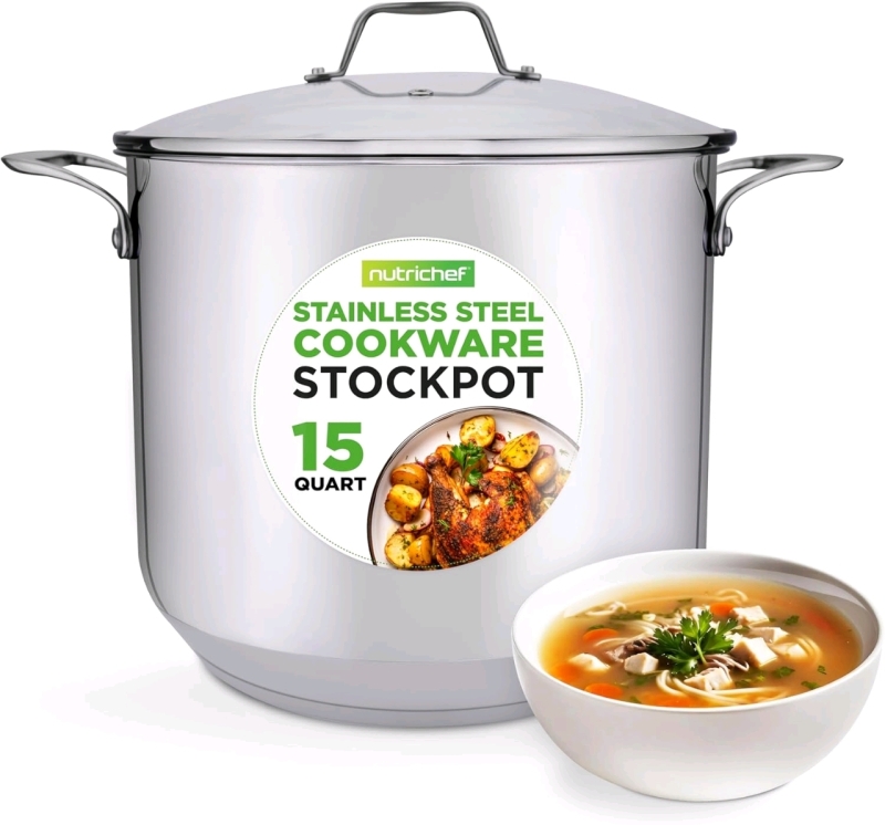 New NutriChef 15qt 18/8 Stainless Steel Cookware Stockpot w See-Through Lid NCSP16 Retails $97.99!