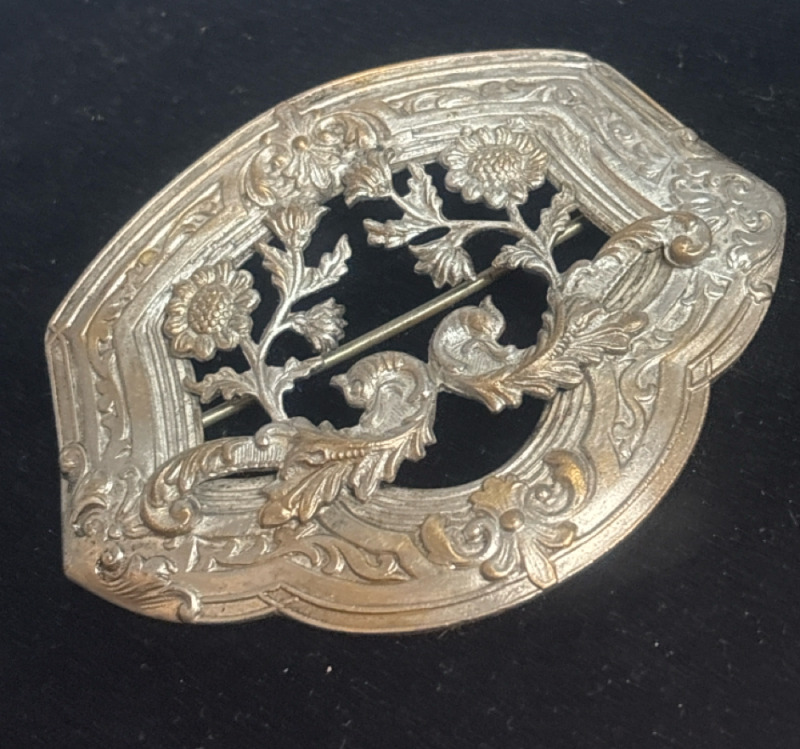 Antique Silver high relief scrolled Large Brooch