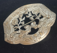 Antique Silver high relief scrolled Large Brooch