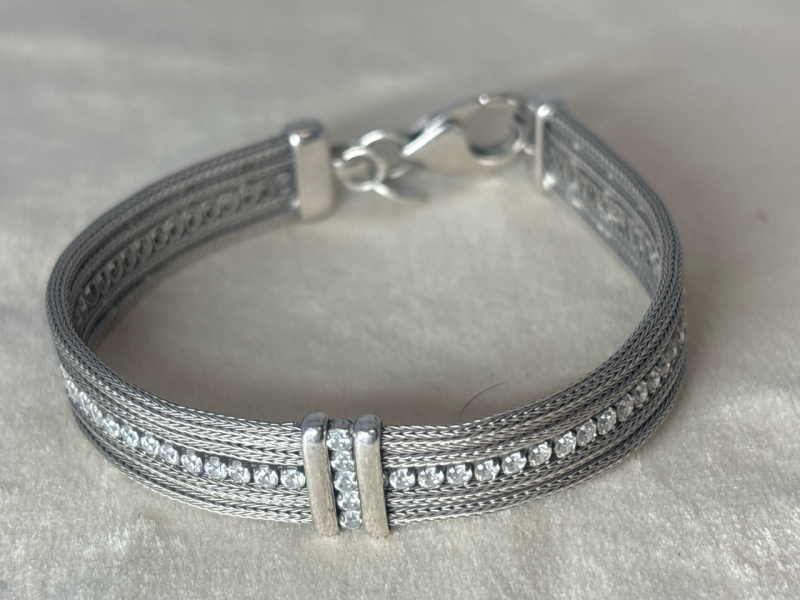 Dyadema Italy 925 Sterling Woven Bracelet with CZ