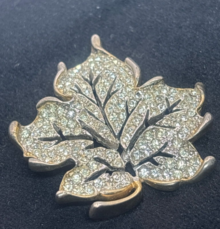 Vintage Cluster Clear Rhinestone Brooch Numbered 3697 Leaf