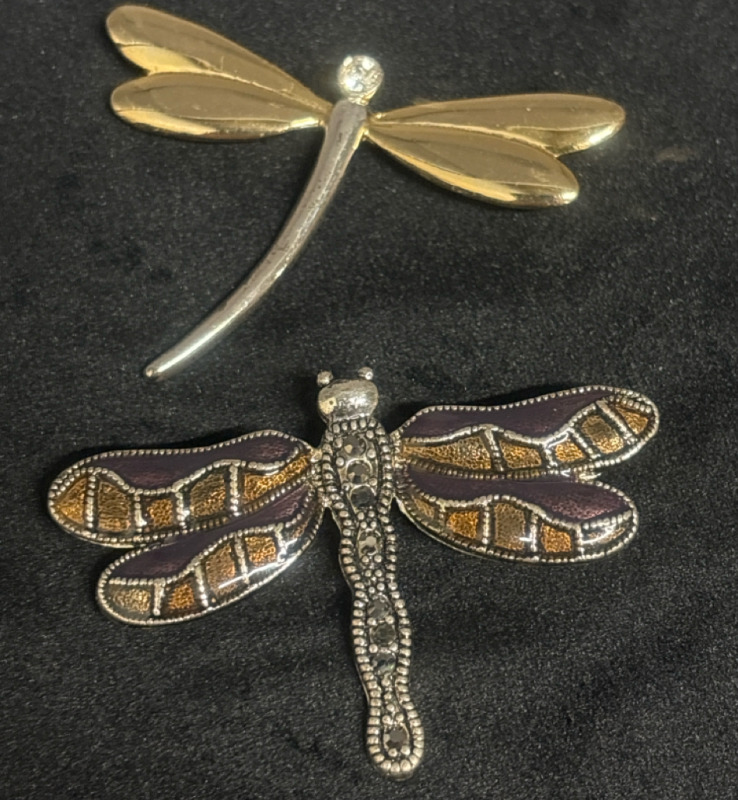 Two beautiful Dragonfly Brooches CZ and Enamel