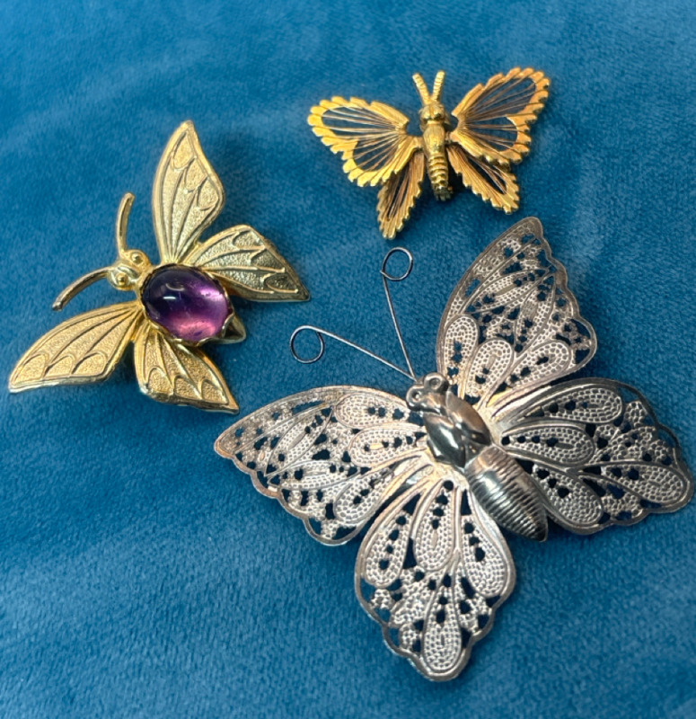 Three Lovely Butterfly Vintage Lovely Brooches