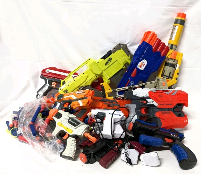 Huge Assortment of Nerf Toy Shooters, Foam Ammo & Other Toy Guns (incl Laser)