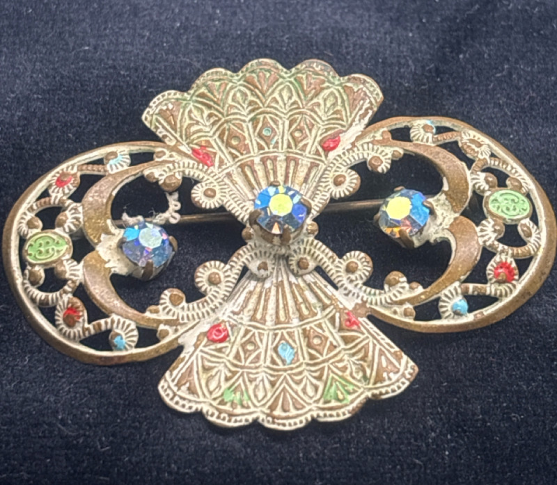 Western Germany White Enamel AB Colored Enamel Brooch