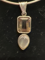 Sterling 925 chain 925 Pendant Smoky Quartz & Moonstone