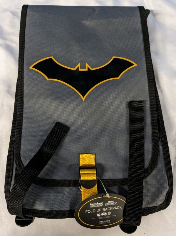 New Batman Fold Up Backpack. 16" by 10.5" When Empty.
