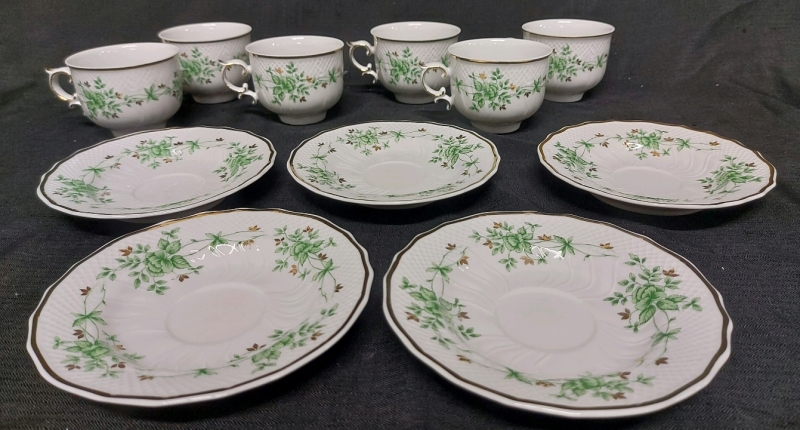 New HOLLOHAZA Hungary PORCELAIN TEA SET 5 Saucers And 6 Cups