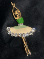 Lovely Rhinestone Enamel Ballet Dancer Brooch 5th Position