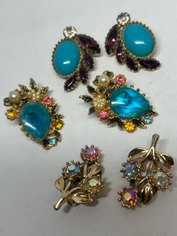 Three Pair Fabulous Vintage Rhinestone Earrings