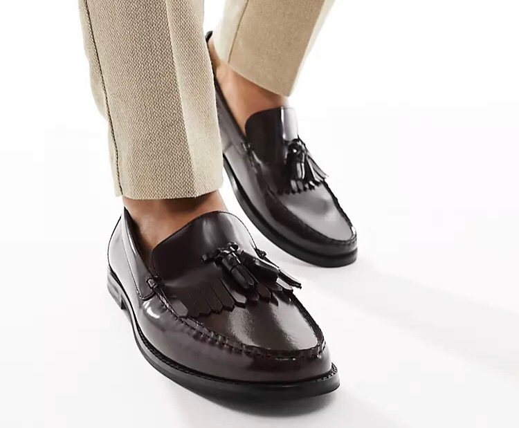 New ASOS DESIGN loafers with fringe detail in polished burgundy leather 11UK