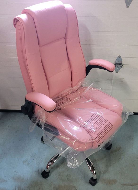 New - Reficcer Pink Home Office Chair on Wheels , Flip Up Arm Rests & Adjustable Height