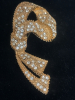 Three Rhinestone Brooches Crown Minimalist Art Nouveau - 3