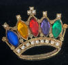 Three Rhinestone Brooches Crown Minimalist Art Nouveau - 5