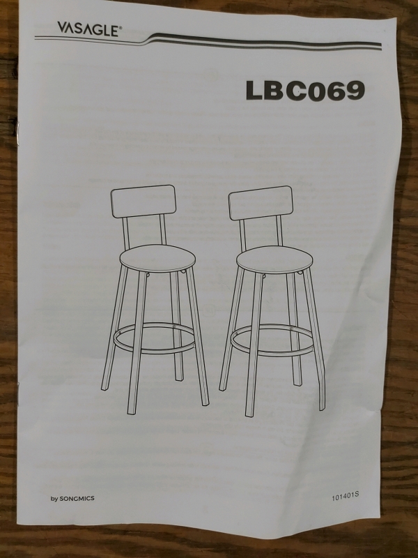 As New VASAGLE 2 Bar Stools Model LBC069B81V1