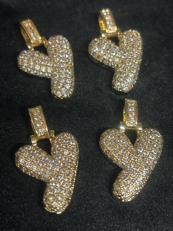 Four CZ Encrusted Bubble Letter Pendants Y