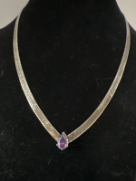 Elegant 925 Italy Sterling Braided Chain with Purple Teardrop