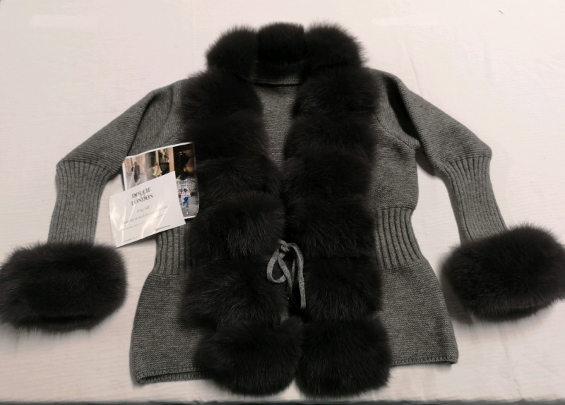 New Dolcie London Cardigan with Fox Fur Collar and Cuffs No Size ?Small??