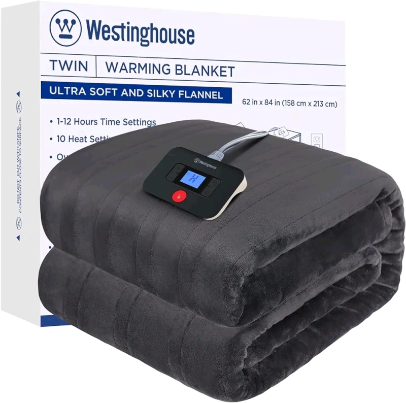 New Westinghouse Electric Blanket Twin Size - 62" x 84" - Charcoal