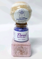 New Zen Flower : Almond Coconut Bath Bomb, Floral Zen Fives Bath Salt 50g + Possible Shower Fizzer or Soap Block (Unlabeled)