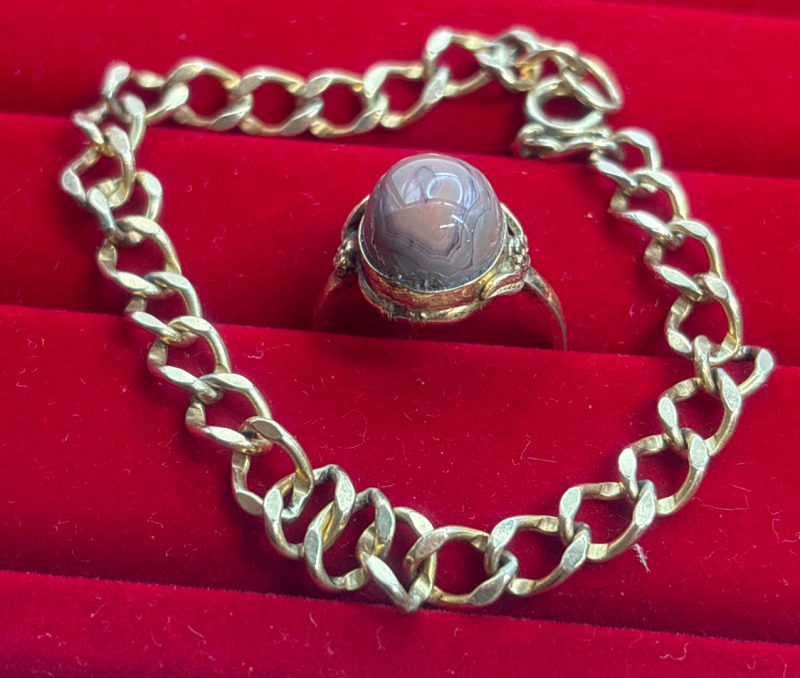 10K Gold Filled Precious Ring 12K GF Cuban link Bracelet