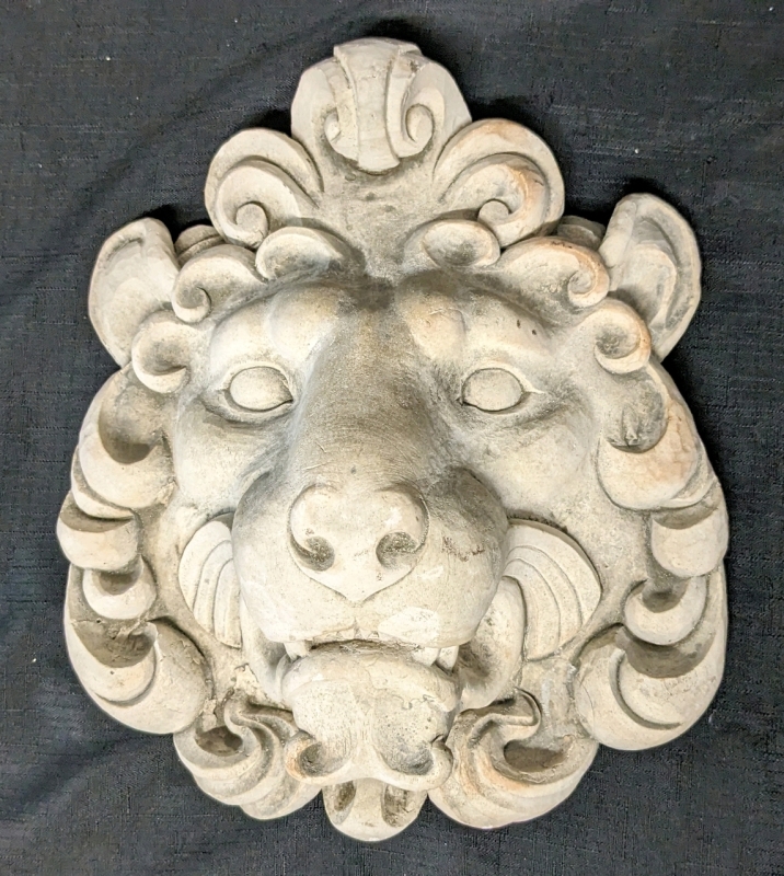 Large & Heavy Cement (?) Lion Head Wall Hanging 9.5" Wide x 11.25" Tall x 5" Deep