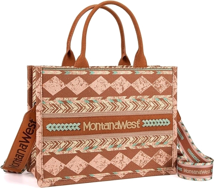 New Montana West Boho Print Concealed Carry Tote / Crossbody Tan MW01G-8120SBR