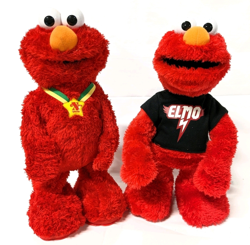2 Sesame Street Elmo Toys : Let's Rock, Elmo (Working!) & Tickle-Me Elmo T.M.X. Extra Special Edition (As-Is) Both 14.5" Tall