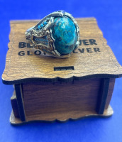 925 Sterling Silver Large Turquoise Ring