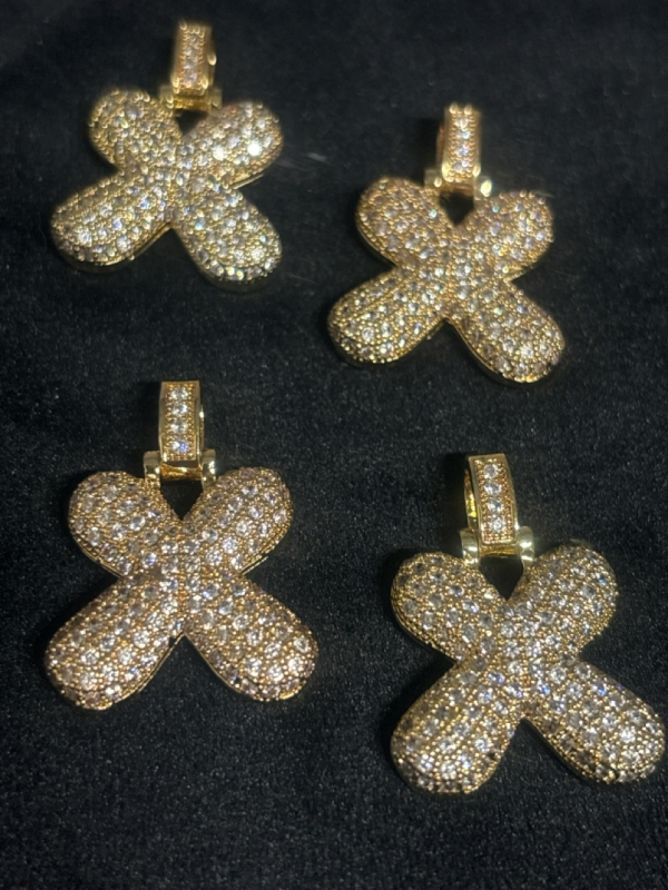 Four CZ Encrusted Bubble Letter Pendants X